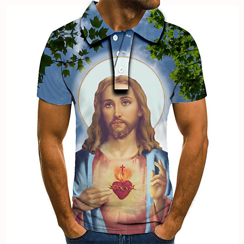 

Men's Golf Shirt Tennis Shirt 3D Print Graphic Prints Human Button-Down Short Sleeve Street Tops Casual Fashion Cool Blue / Sports