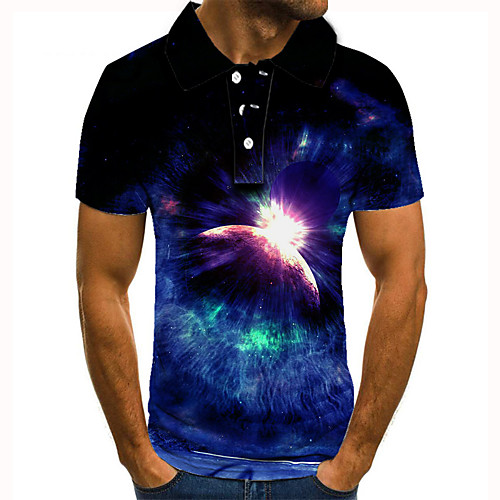 

Men's Golf Shirt 3D Print Graphic Prints Starry Sky Button-Down Short Sleeve Street Tops Casual Fashion Cool Blue / Sports