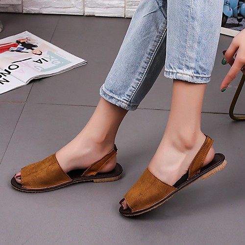 

Women's Sandals Boho Bohemia Beach Flat Heel Round Toe Suede Solid Colored White Black Pink