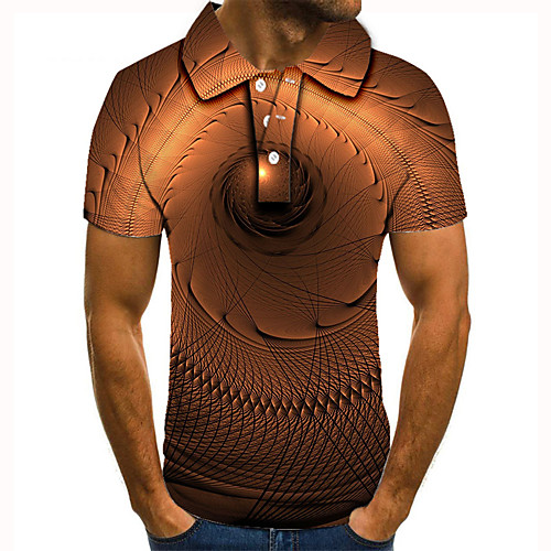 

Men's Golf Shirt Tennis Shirt 3D Print Geometric Graphic Prints Button-Down Short Sleeve Street Tops Casual Fashion Cool Brown / Sports