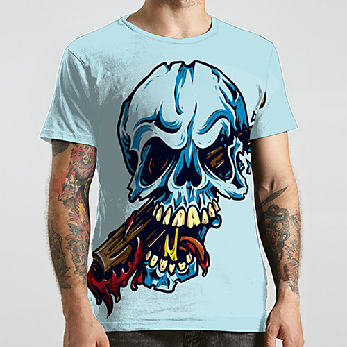 

Men's Unisex Tee T shirt 3D Print Graphic Prints Skull Plus Size Print Short Sleeve Casual Tops Fashion Designer Big and Tall Blue