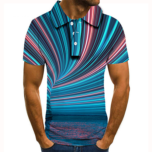 

Men's Golf Shirt Tennis Shirt 3D Print Graphic Prints Linear Button-Down Short Sleeve Street Tops Casual Fashion Cool Blue / Sports