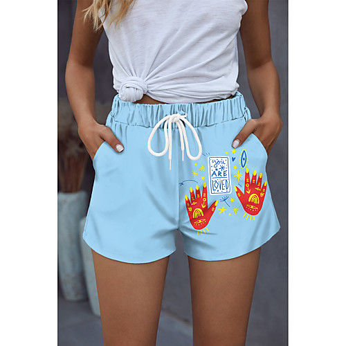 

Women's Stylish Basic Comfort Beach Weekend Active Pants Graphic Prints Colorful Short Sporty Elastic Drawstring Design Print Blue Blushing Pink Green