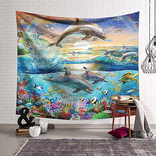 

Wall Tapestry Art Decor Blanket Curtain Hanging Home Bedroom Living Room Decoration Polyester Dolphin