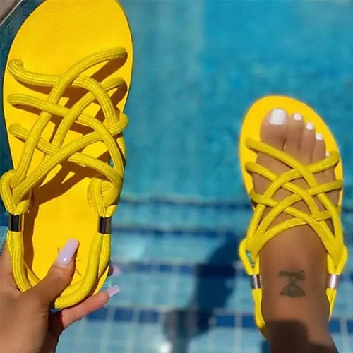 

Women's Sandals Boho Bohemia Beach Gladiator Sandals Roman Sandals Flat Heel Round Toe PU Color Block Black Yellow Red
