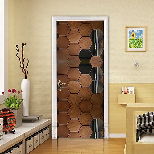 

3D 2pcs Self-adhesive Creative Door Stickers Living Room Bedroom Diy Decorative Home Waterproof Wall Stickers 77x200cm