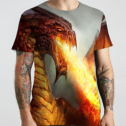 

Men's Unisex Tee T shirt Shirt 3D Print Dragon Graphic Prints Animal Plus Size Print Short Sleeve Casual Tops Basic Designer Big and Tall Round Neck Gray / Summer