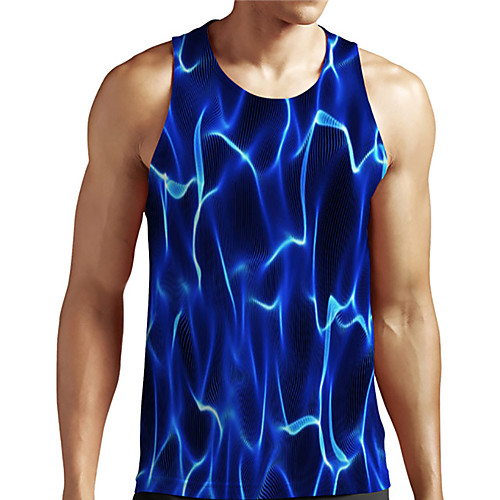 

Men's Unisex Tank Top Undershirt Shirt 3D Print Graphic Prints Linear Plus Size Print Sleeveless Casual Tops Basic Designer Big and Tall Round Neck Blue / Summer