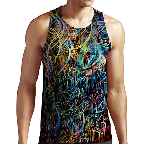 

Men's Unisex Tank Top Undershirt Shirt 3D Print Graphic Prints Linear Plus Size Print Sleeveless Casual Tops Basic Designer Big and Tall Round Neck Blue / Summer