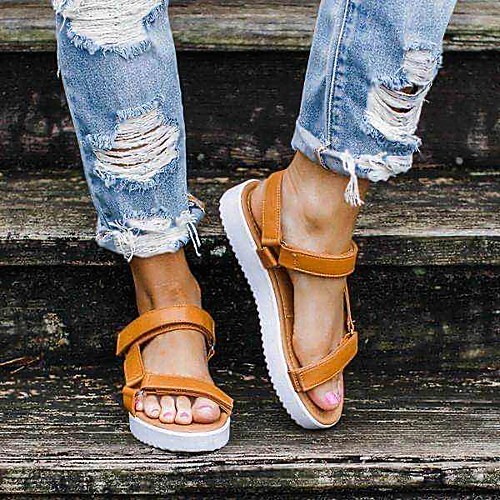 

Women's Sandals Sporty Sandals Round Toe PU Dark Brown Black Khaki