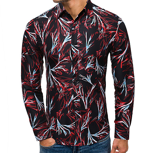 

Men's Shirt Other Prints Plants Print Long Sleeve Casual Tops Red