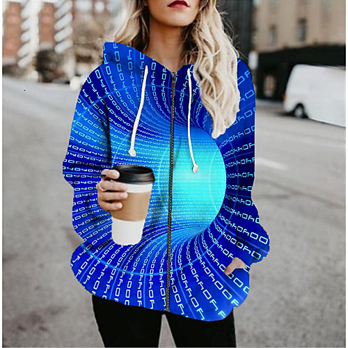 

Women's Jacket Daily Fall Spring Regular Coat Regular Fit Casual Jacket Long Sleeve 3D Print Print Blue / Holiday