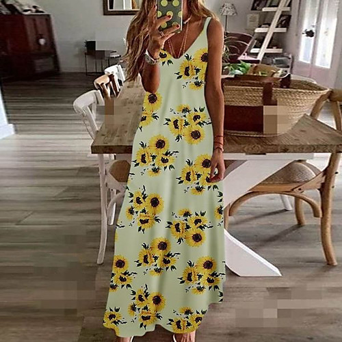 

Women's Strap Dress Maxi long Dress Yellow Wine Fuchsia Dusty Blue White Black Red Sleeveless Floral Summer Casual Slim 2021 S M L XL XXL 3XL 4XL 5XL