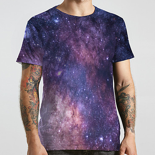 

Men's Unisex Tee T shirt 3D Print Galaxy Graphic Prints Plus Size Print Short Sleeve Casual Tops Basic Designer Big and Tall Blue