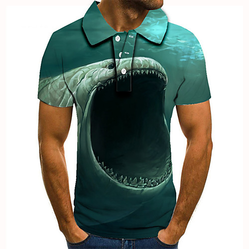

Men's Golf Shirt 3D Print Graphic Prints Animal Button-Down Short Sleeve Street Tops Casual Fashion Cool Green / Sports