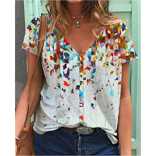 

Women's T shirt Geometric V Neck Tops Basic Basic Top White