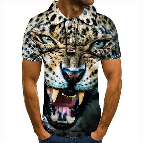 

Men's Golf Shirt Tennis Shirt 3D Print Tiger Animal Button-Down Short Sleeve Street Tops Casual Fashion Cool Brown / Sports