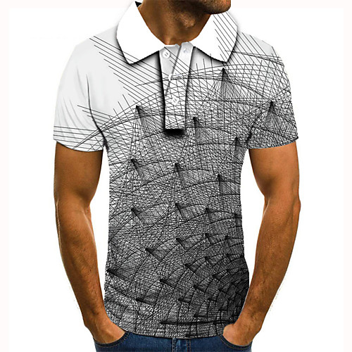 

Men's Golf Shirt Tennis Shirt 3D Print Graphic Prints Linear Button-Down Short Sleeve Street Tops Casual Fashion Cool Gray / Sports