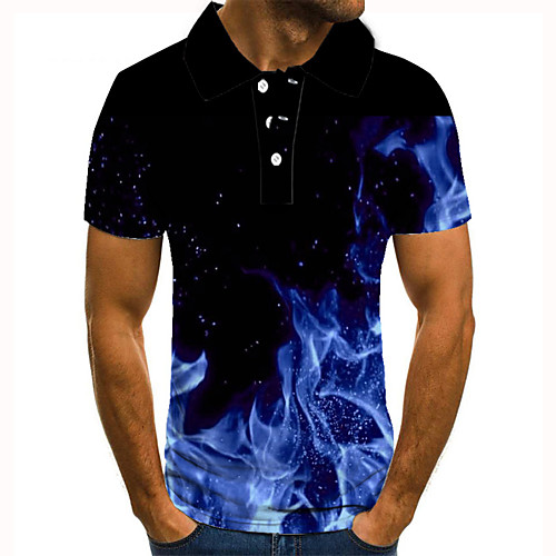 

Men's Golf Shirt Tennis Shirt 3D Print Graphic Prints Flame Button-Down Short Sleeve Street Tops Casual Fashion Cool Blue / Sports