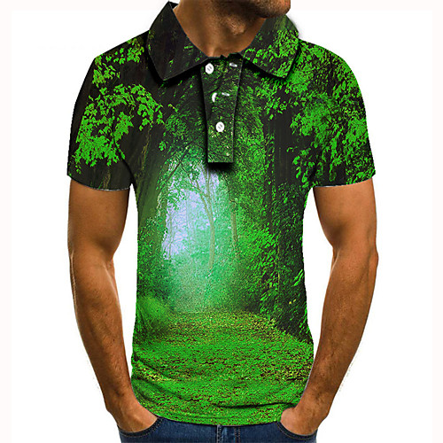 

Men's Golf Shirt 3D Print Scenery Graphic Prints Tree Button-Down Short Sleeve Street Tops Casual Fashion Cool Green / Sports