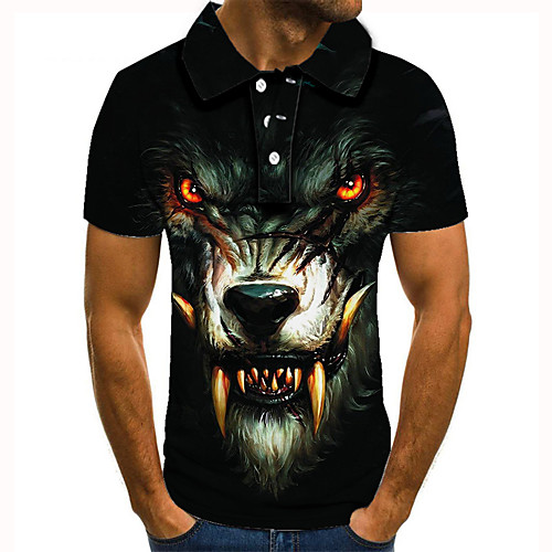 

Men's Golf Shirt Tennis Shirt 3D Print Graphic Prints Wolf Animal Button-Down Short Sleeve Street Tops Casual Fashion Cool Black / Sports