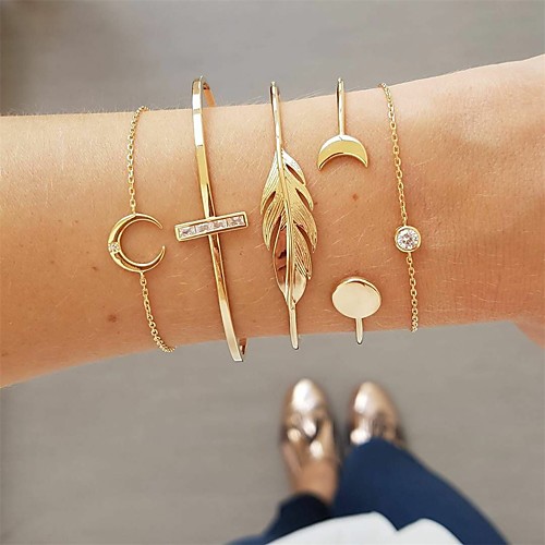 

street style big-name leaf moon bracelet bracelet five-piece set female set