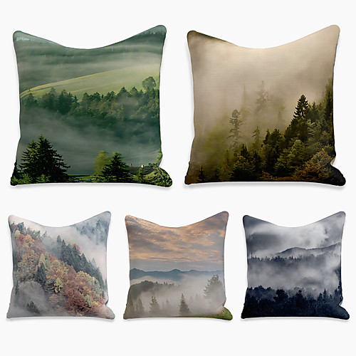 

Double Side Cushion Cover 5PC Faux Linen Soft Square Throw Pillow Cover Cushion Case Pillowcase for Sofa Bedroom 45 x 45 cm (18 x 18 Inch) Superior Quality Machine Washable Print Landscape
