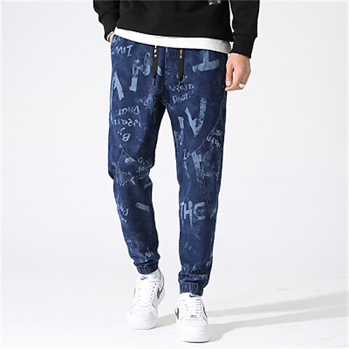 

Men's Chino Jeans Pants Print Letter Ankle-Length Black Blue