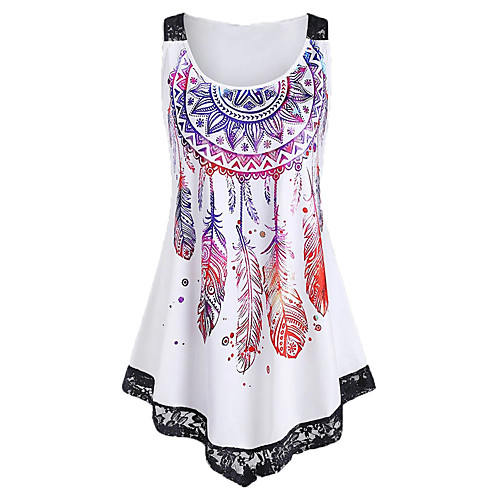 

Women's Plus Size Tops Tank Top Graphic Leaf Print Sleeveless Round Neck Sexy Summer Big Size L XL 2XL 3XL 4XL