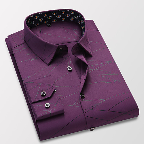 

Men's Shirt Other Prints Graphic Long Sleeve Daily Tops Business Basic Button Down Collar Purple White Black / Work