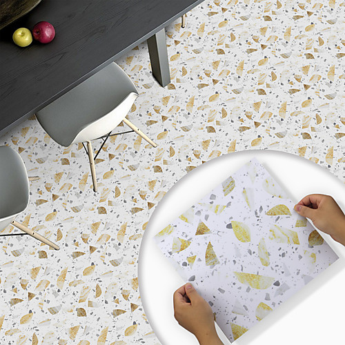 

8pcs Creative Kitchen Bathroom Living Room Floor Stickers Non-slip Waterproof Wear-resistant Fashion Gravel Gilt Terrazzo Floor Stickers