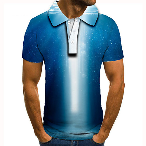 

Men's Golf Shirt 3D Print Scenery Graphic Prints Button-Down Short Sleeve Street Tops Casual Fashion Cool Blue / Sports