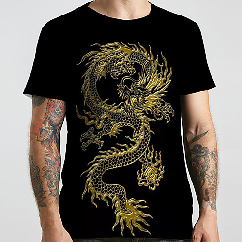 

Men's Unisex Tee T shirt Shirt 3D Print Dragon Graphic Prints Animal Plus Size Print Short Sleeve Casual Tops Basic Designer Big and Tall Round Neck Black / Summer