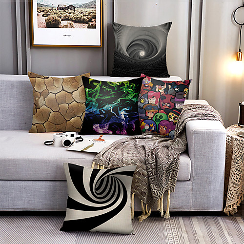 

Cushion Cover 5PC Faux Linen Soft Decorative Square Throw Pillow Cover Cushion Case Pillowcase for Sofa Bedroom 45 x 45 cm (18 x 18 Inch) Superior Quality Machine Washable Glare Face Vortex
