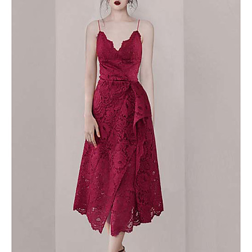 

A-Line Elegant Vintage Homecoming Cocktail Party Dress V Neck Sleeveless Ankle Length Lace with Lace Insert 2021