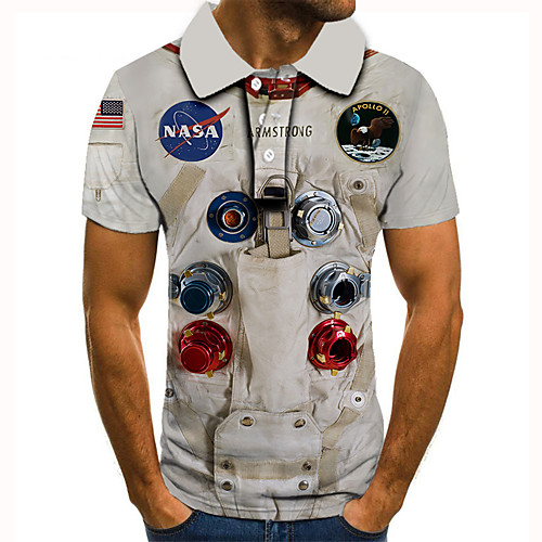 

Men's Golf Shirt Tennis Shirt 3D Print Galaxy Graphic Prints Astronaut Button-Down Short Sleeve Street Tops Casual Fashion Cool Gray / Sports