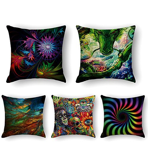 

Cushion Cover 5PCS Faux Linen Soft Print Square Pillowcase for Sofa Bedroom 45 x 45 cm (18 x 18 Inch) Superior Quality Patio Throw Pillow Covers for Garden Farmhouse Bench Couch