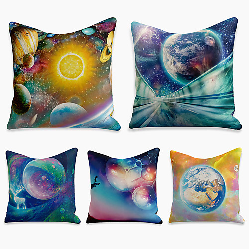 

Double Side Cushion Cover 5PC Faux Linen Soft Decorative Square Throw Pillow Cover Cushion Case Pillowcase for Sofa Bedroom 45 x 45 cm (18 x 18 Inch) Superior Quality Machine Washable Print Planet