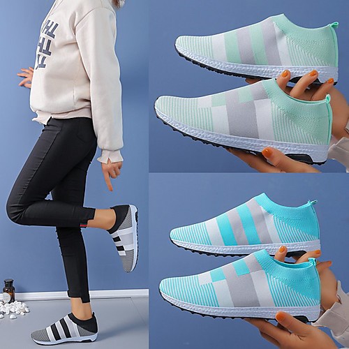 

Women's Flats Flyknit Shoes Flat Heel Round Toe Elastic Fabric Tissage Volant Color Block White Light Red Black