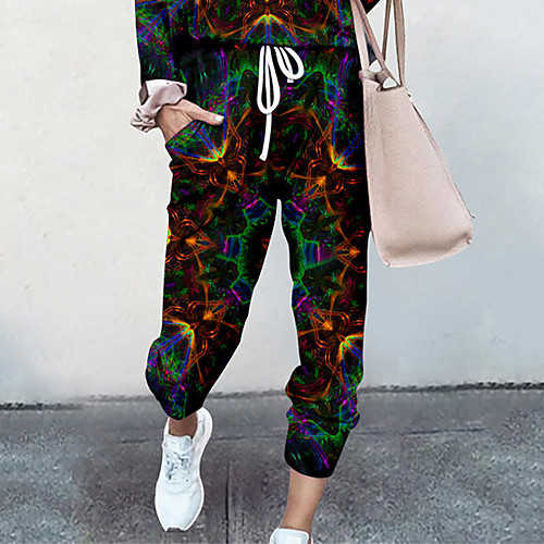 

Women's Basic Soft Comfort Going out Gym Palazzo Pants Graphic Prints Full Length Elastic Drawstring Design Print Black