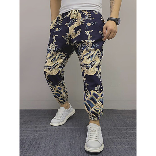 

Men's Folk Style Chino Chinos Pants Graphic Navy Blue