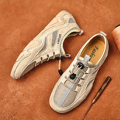 

Men's Sandals Crochet Leather Shoes Sporty Casual Beach Athletic Outdoor Walking Shoes Trail Running Shoes Nappa Leather Cowhide Breathable Handmade Non-slipping Booties / Ankle Boots Beige Gray