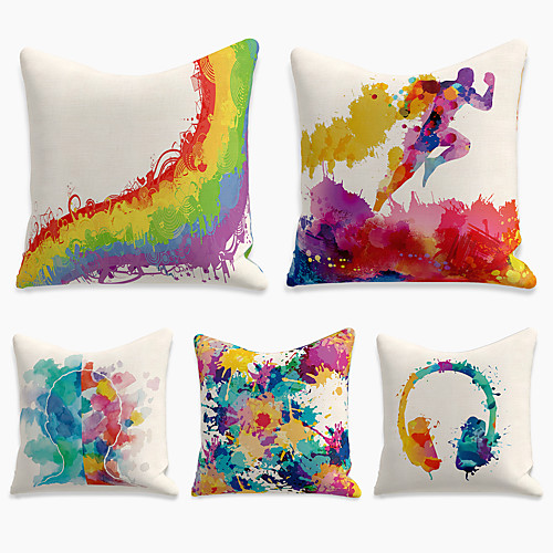 

Cushion Cover 5PCS Faux Linen Soft Print Square Throw Pillow Cover Cushion Case Pillowcase for Sofa Bedroom 45 x 45 cm (18 x 18 Inch) Superior Quality Mashine Washable