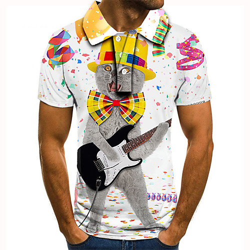 

Men's Golf Shirt 3D Print Cat Animal Button-Down Short Sleeve Street Tops Casual Fashion Cool White / Sports