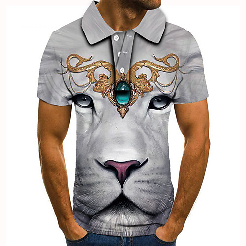 

Men's Golf Shirt Tennis Shirt 3D Print Tiger Animal Button-Down Short Sleeve Street Tops Casual Fashion Cool Gray / Sports
