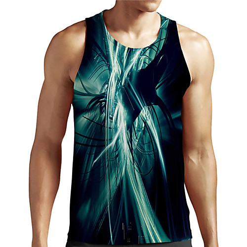 

Men's Unisex Tank Top Undershirt Shirt 3D Print Graphic Prints Linear Plus Size Print Sleeveless Casual Tops Basic Designer Big and Tall Round Neck Green / Summer