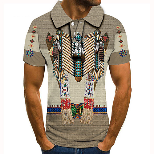 

Men's Golf Shirt 3D Print Tribal Graphic Prints Button-Down Short Sleeve Street Tops Casual Fashion Cool Light Brown / Sports