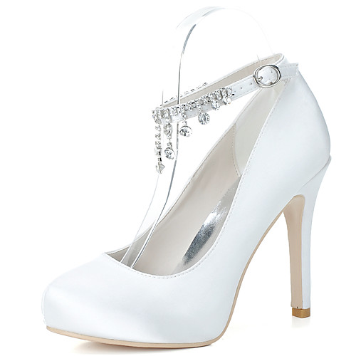 

Women's Wedding Shoes Stiletto Heel Round Toe Satin Rhinestone Solid Colored White Black Purple