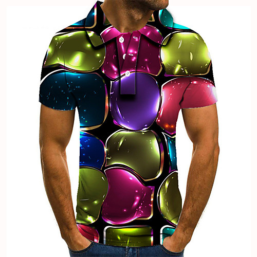 

Men's Golf Shirt Tennis Shirt 3D Print Graphic Prints Jewelry Button-Down Short Sleeve Street Tops Casual Fashion Cool Rainbow / Sports