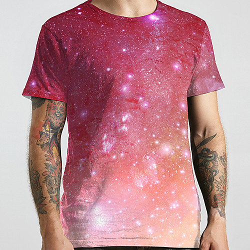 

Men's Unisex Tee T shirt 3D Print Galaxy Graphic Prints Plus Size Print Short Sleeve Casual Tops Basic Designer Big and Tall Red